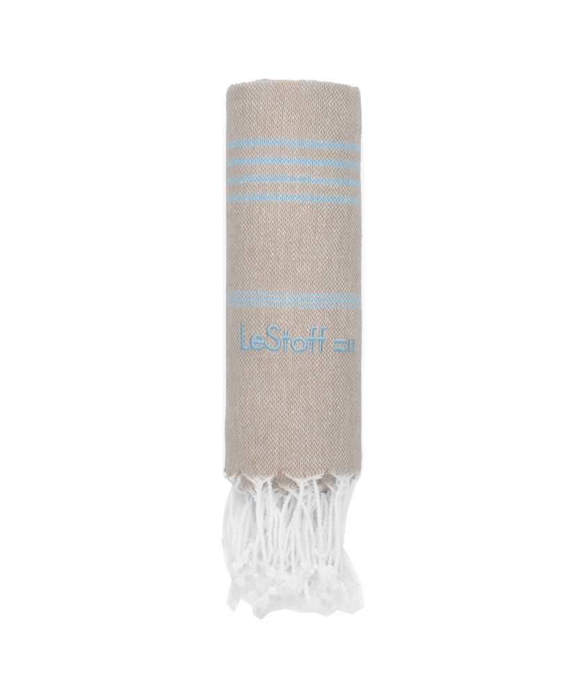 Baumwolltuch/Strandtuch - beige-hellblau